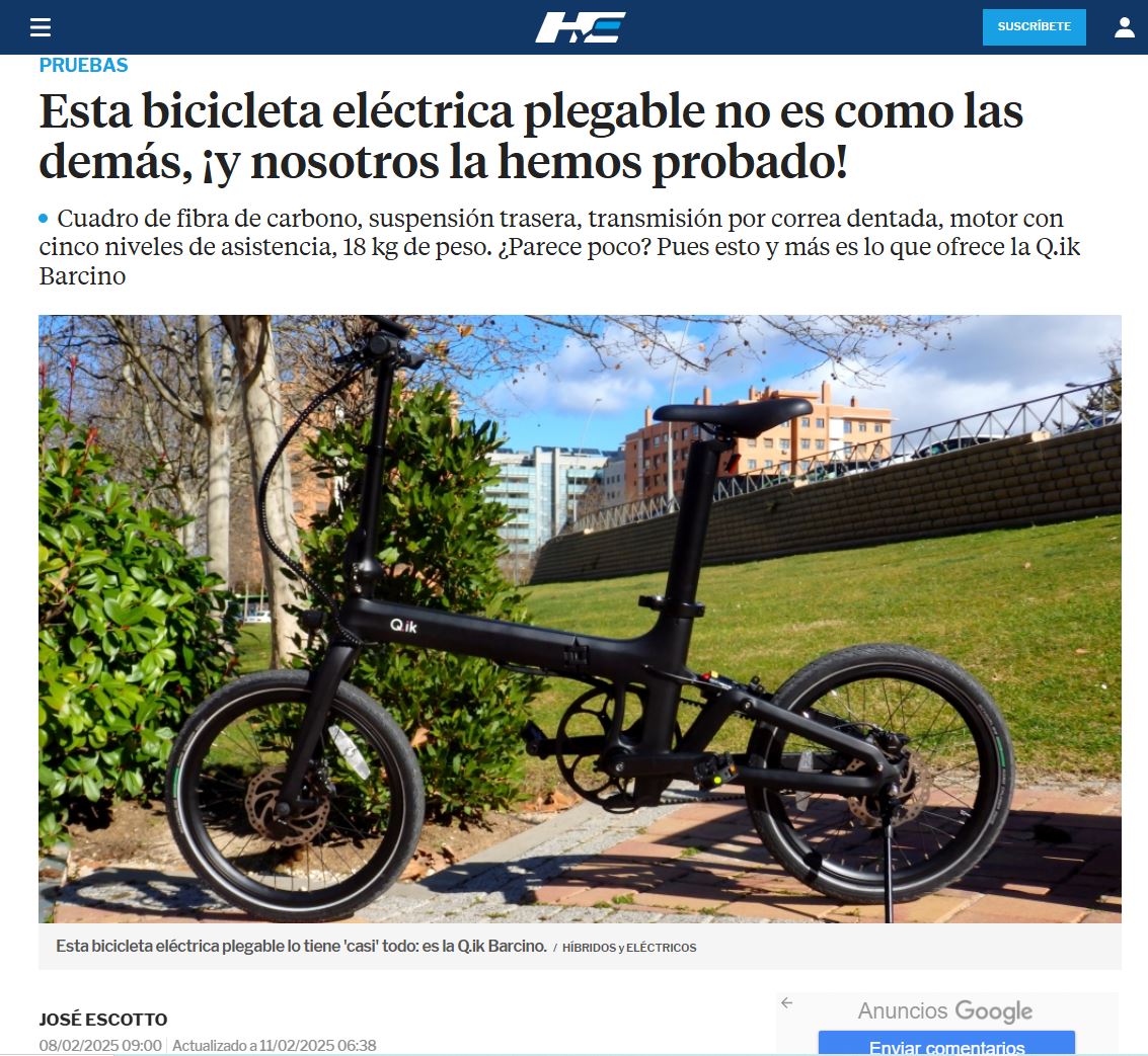 "Questa bicicletta elettrica pieghevole non è come le altre". Questo è ciò che afferma il prestigioso Híbridos y eléctricos riguardo a Q.ik Barcino