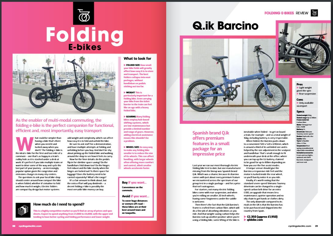 Non perdere la recensione del Q.ik Barcino su Cycling Electric magazine!